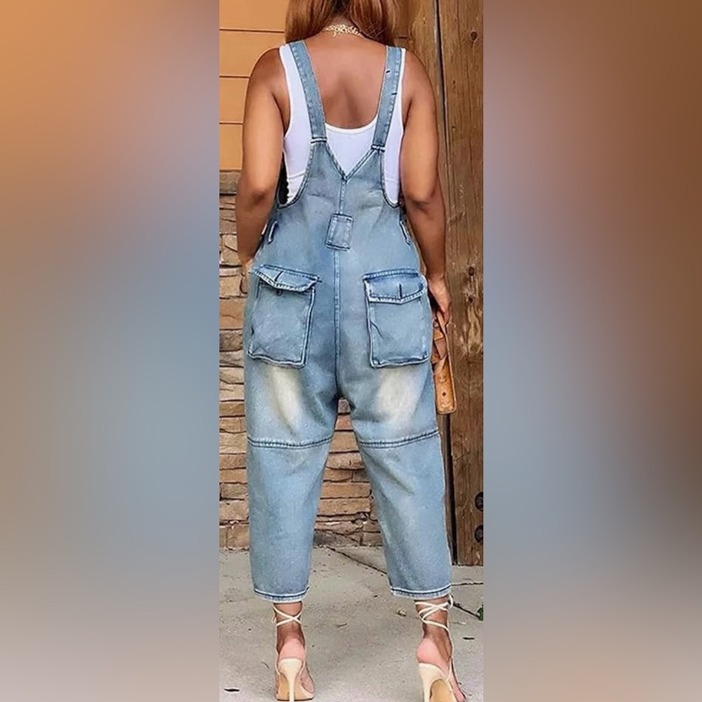 Women's Casual Loose Fit denim barrel Overalls Harem short length Pants - Picture 2 of 4